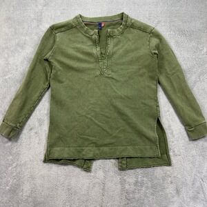 Pilcro Sweatshirt Women Small Green Henley Split Back Long Sleeve Cotton